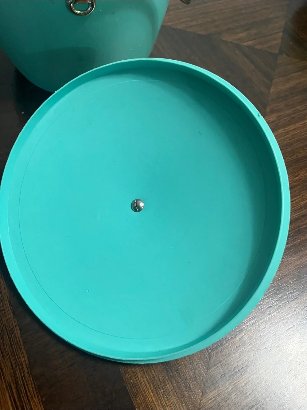 VINTAGE MCM Turquoise Ice Bucket with Gold Bull Tap and Cream Rim BAR KITCHEN